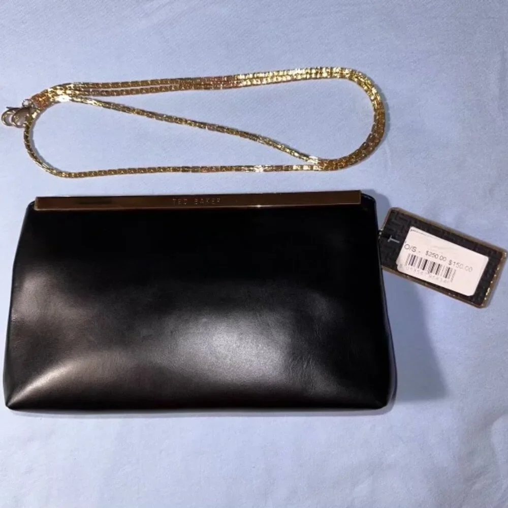 Ted Baker Black & White Exotic Snakeskin Pattern Leather Purse with Gold Chain